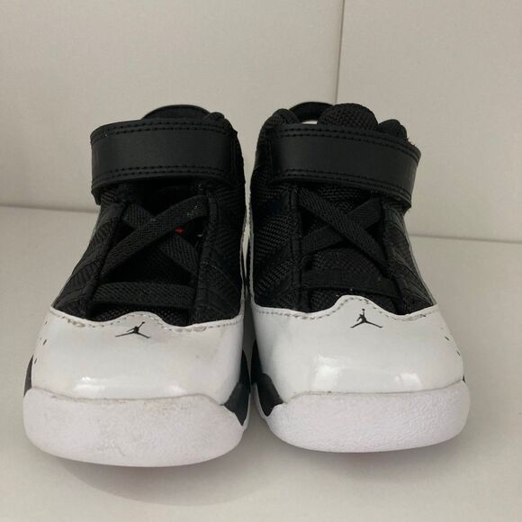 6c 6C TODDLERS AIR JORDAN RETRO 6 RINGS 'BLACK WHITE UNIVERSITY RED (TD)' - Picture 2 of 6
